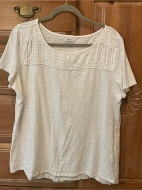 NWOT Talbots SZ 1X WHITE Short Sleeve Top with Crochet Yoke